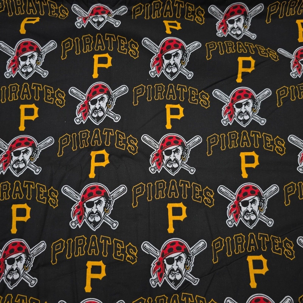Pittsburgh Pirates‎ Licensed Fabric Black MLB Team Logo 57 x 158 Craft